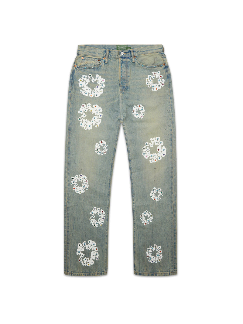 Denim Tears Baggy Studded Cotton Wreath Denim Pant Dirty Wash